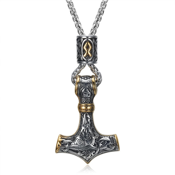 Handcrafted Stainless Steel Mjolnir and Othala Pendant