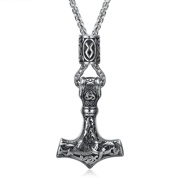 Handcrafted Stainless Steel Mjolnir and Othala Pendant