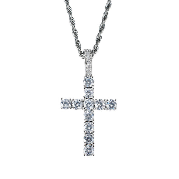 Iced Cross Pendant in White Gold