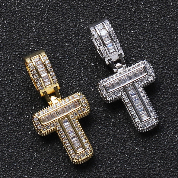 Baguette Iced A to Z Letters Pendants in White Gold