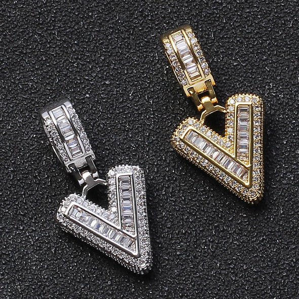 Baguette Iced A to Z Letters Pendants in White Gold