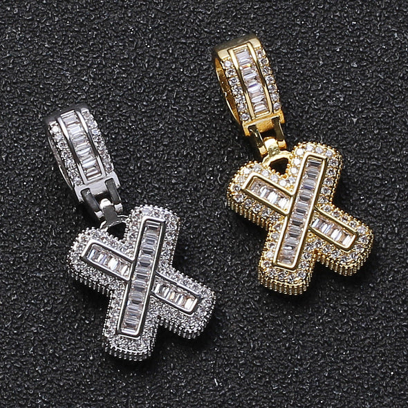 Baguette Iced A to Z Letters Pendants in White Gold