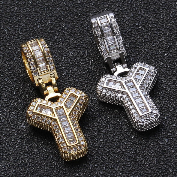 Baguette Iced A to Z Letters Pendants in White Gold