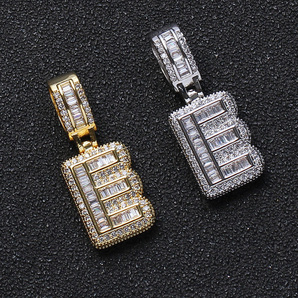 Baguette Iced A to Z Letters Pendants in White Gold