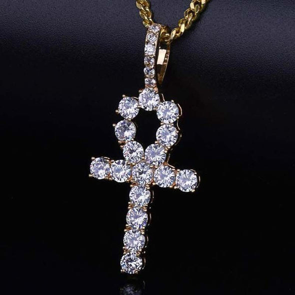 Iced Ankh Pendant in 14K Gold