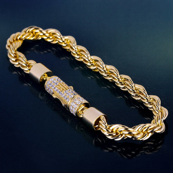 6mm Rope Chain Bracelet Gold Rapper Swag Twisted Bracelet